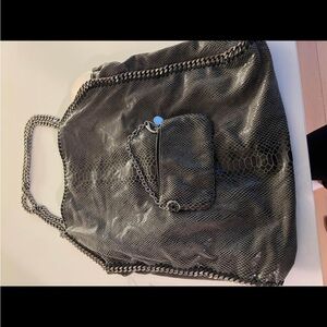 Stella McCartney Black Faux-Snake Chain Shoulder Tote with Removable Pouch